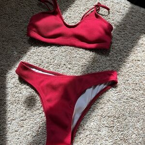 Red Ribbed Bikini Set - Women's Swim Top & Bottom shein